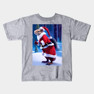 FATHER CHRISTMAS SQUIRREL DRINKING A SODA IN THE SNOW Kids T-Shirt